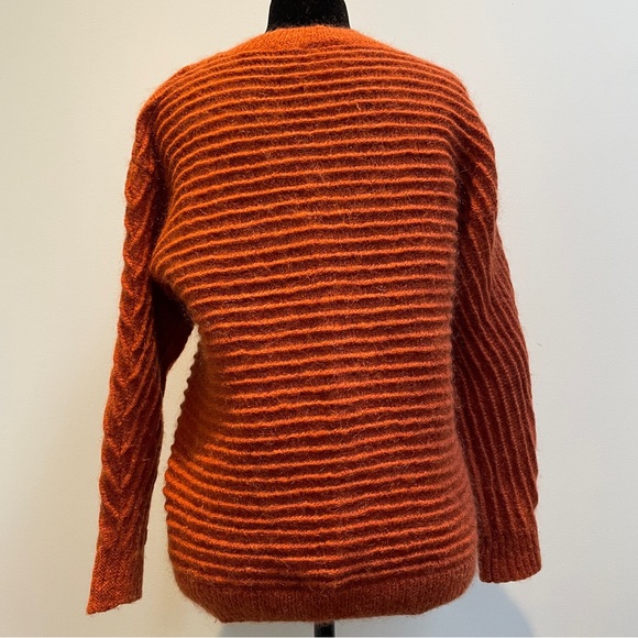 Seed Heritage Mohair Wool Blend Textured Rib Sweater in Burnt Orange Small - Picture 5 of 8
